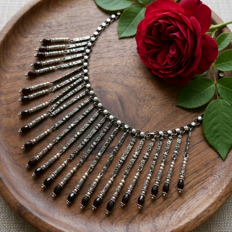 Antique Silver Garnet Necklace
