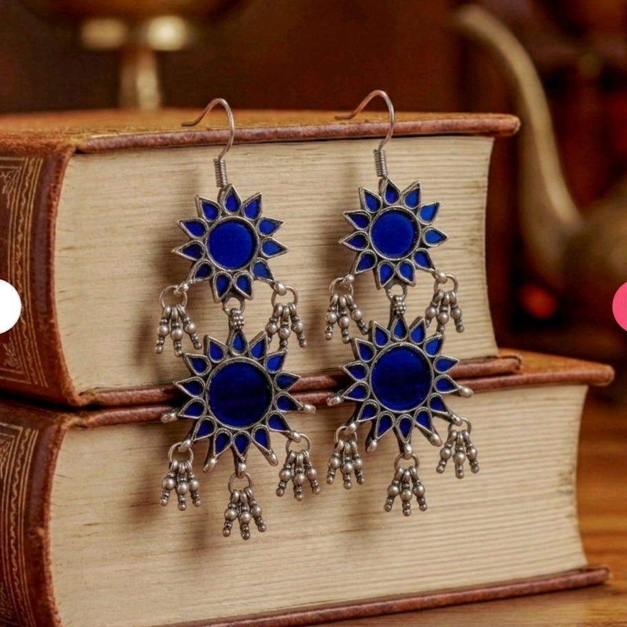 Blue Glass Work Earrings