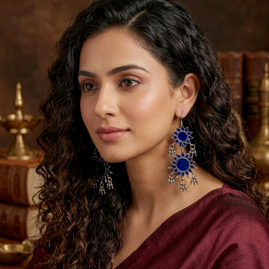 Blue Glass Work Earrings
