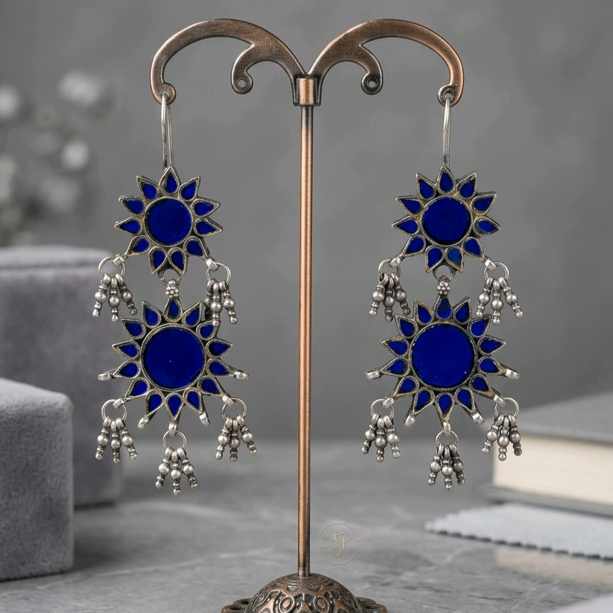Blue Glass Work Earrings