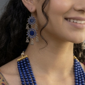 Blue Glass Work Earrings