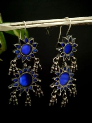Blue Glass Work Earrings