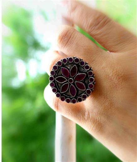 Pink Cut Stone Silver Ring