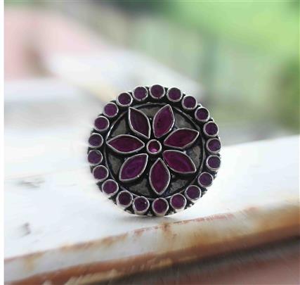 Pink Cut Stone Silver Ring