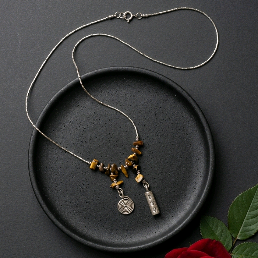 Tiger eye Dainty tribal motif necklace