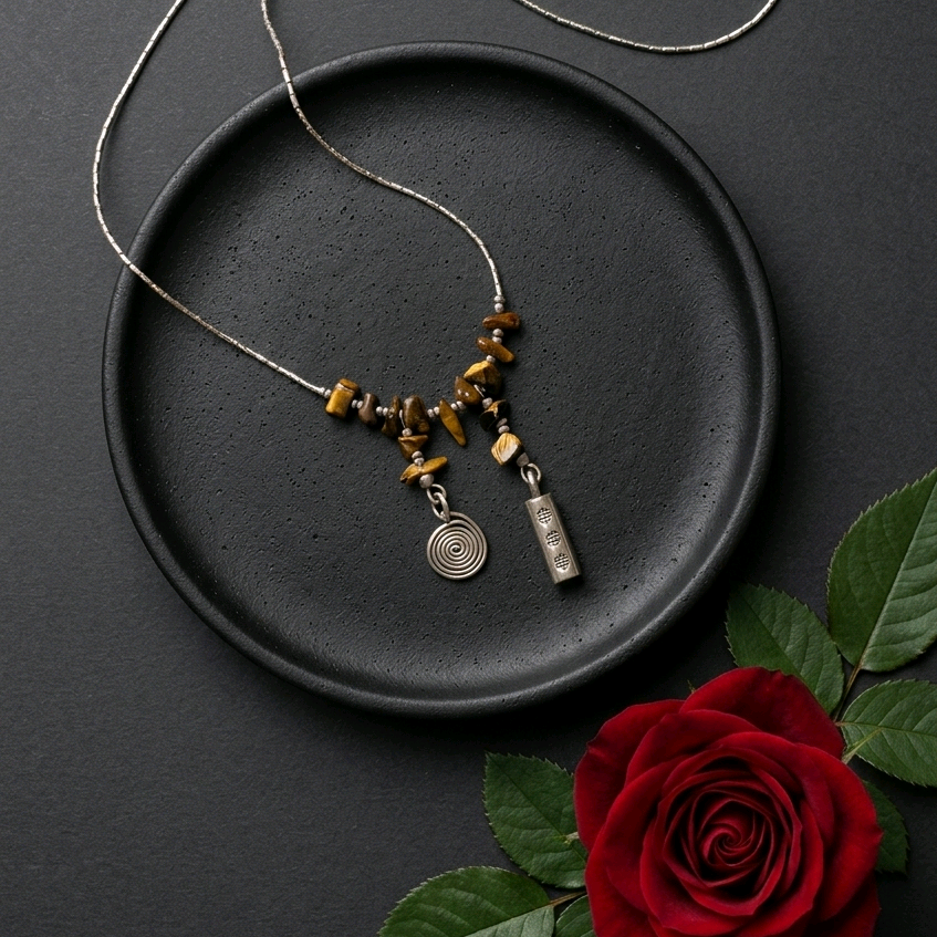 Tiger eye Dainty tribal motif necklace