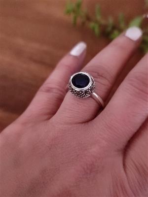 Blue Stone Marcasite Ring