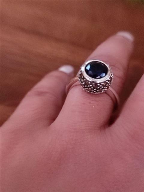 Blue Stone Marcasite Ring