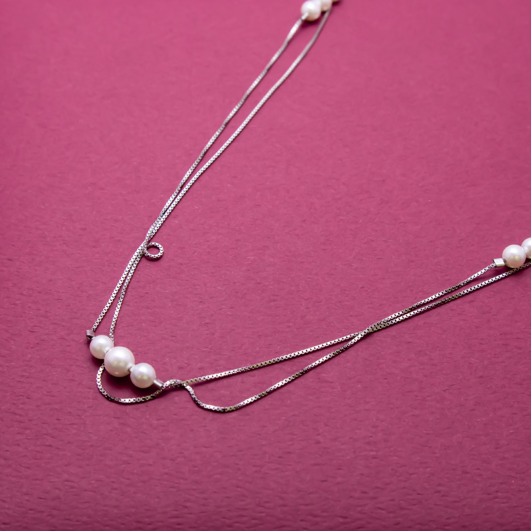 2 line pearl silver chain