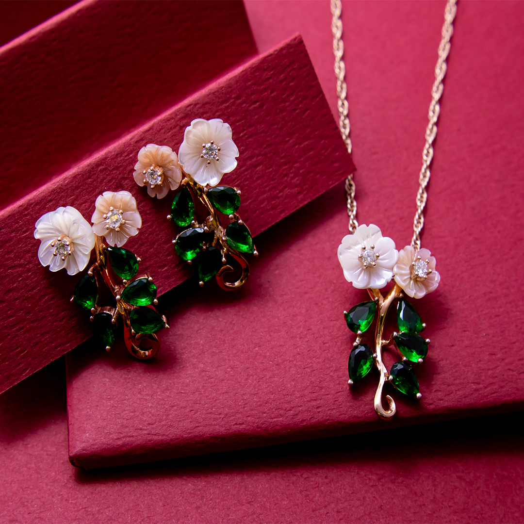 Green CZ Mother Of Pearl Set