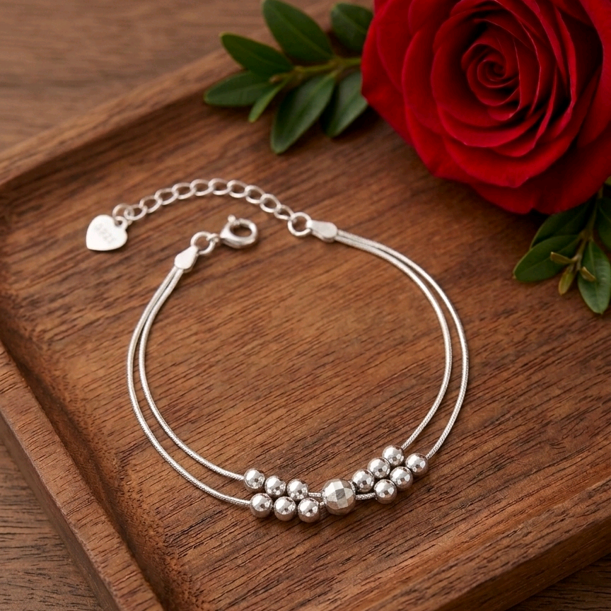 Silver Lucky Beads Double layer Bracelet