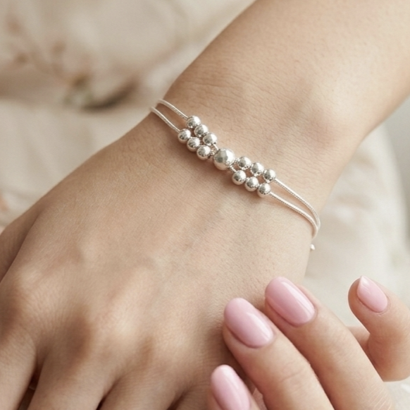 Silver Lucky Beads Double layer Bracelet