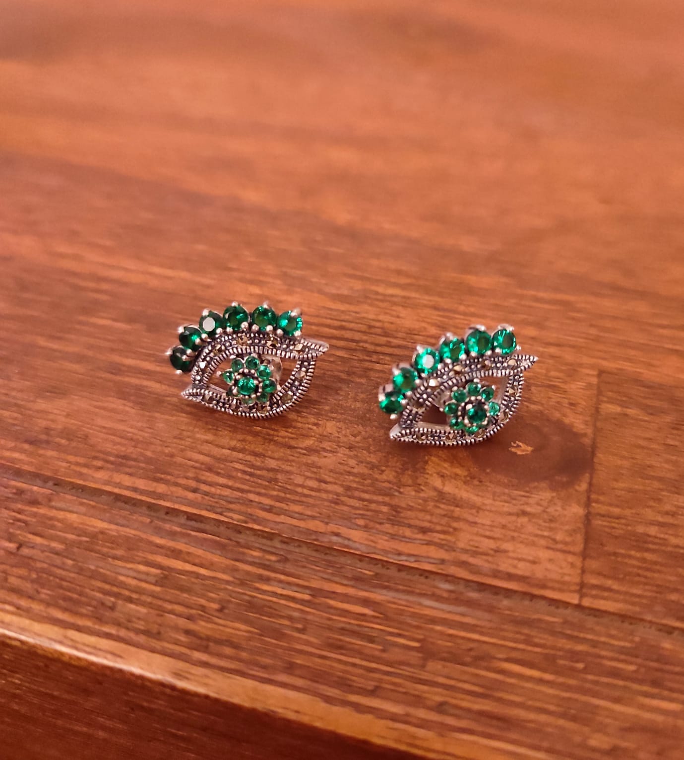 Green CZ Marcaiste Studs