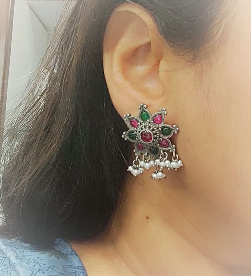 Pink Green Kundan Studs