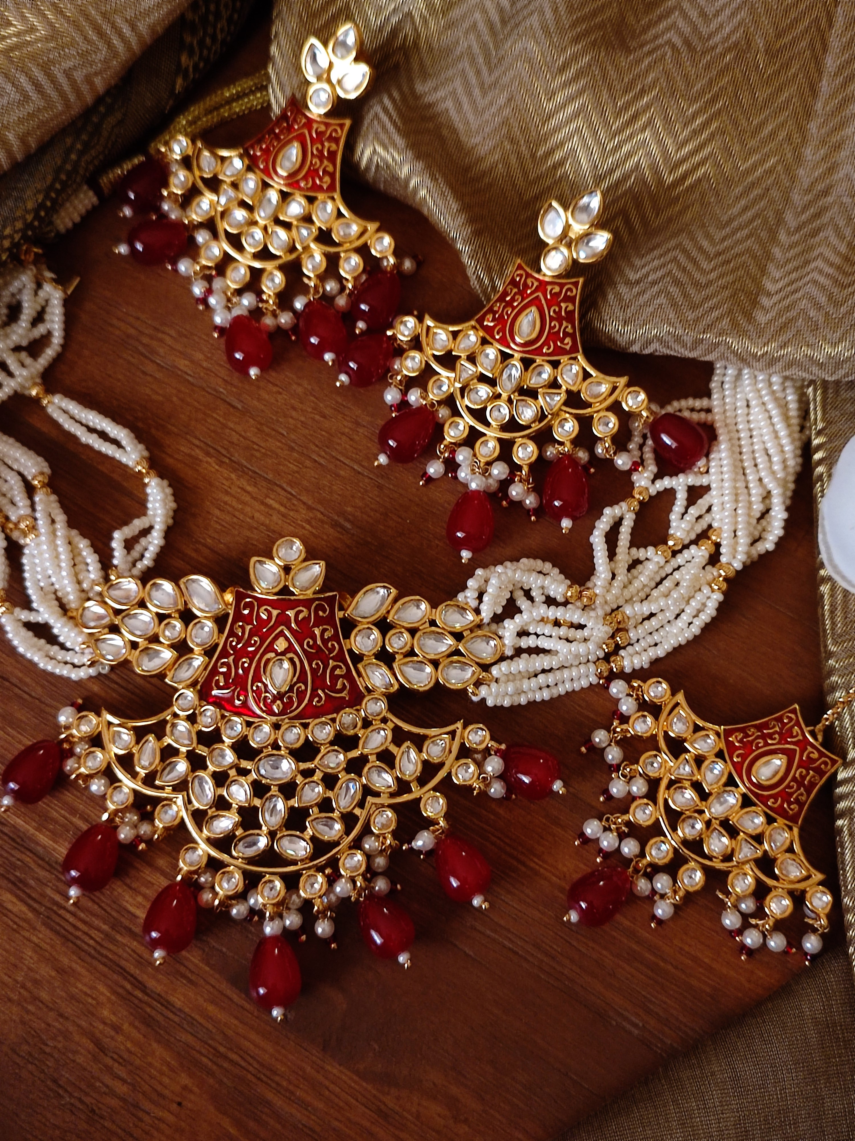 Gharana Red Enamel Kundan Choker Set