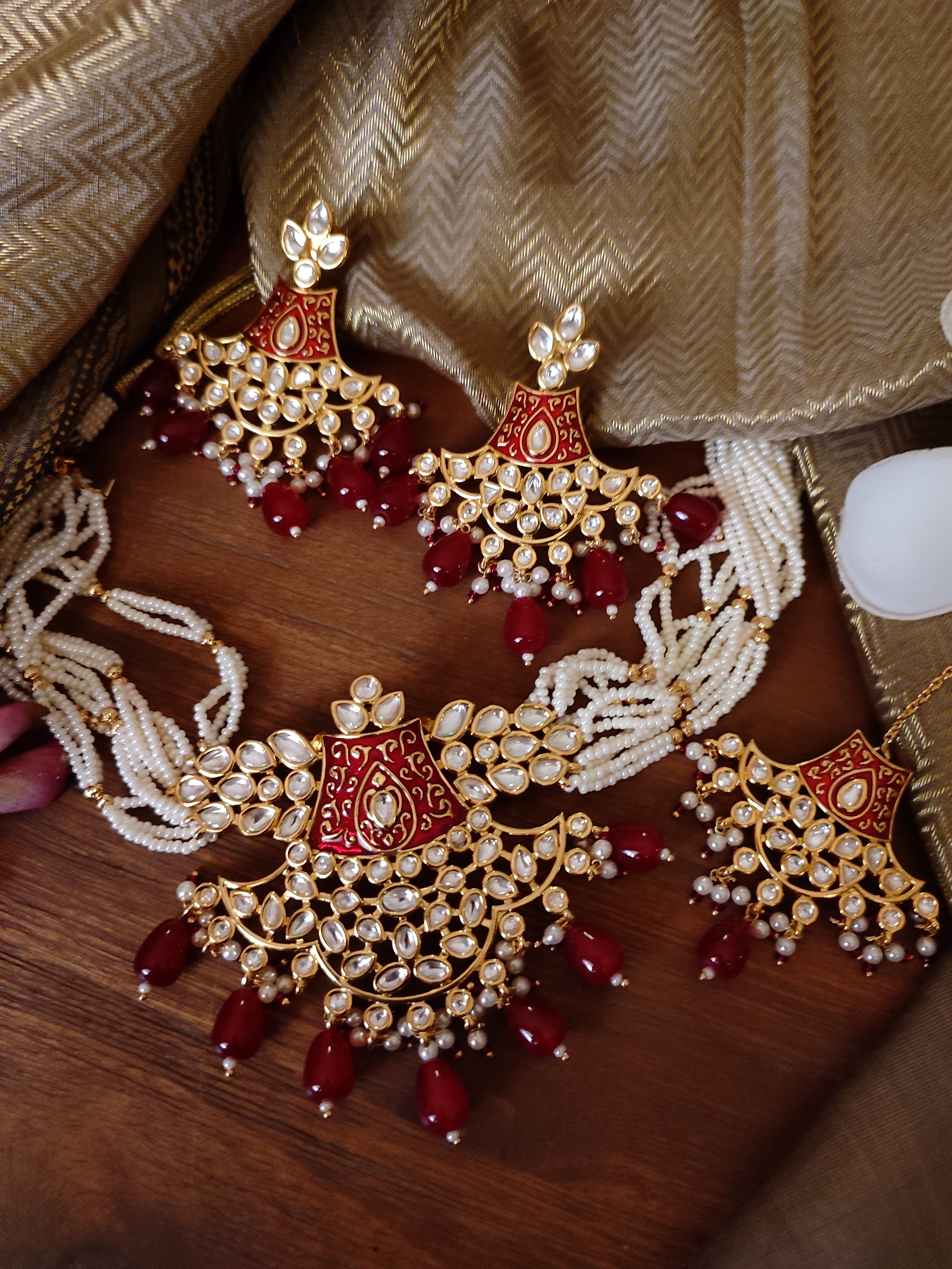 Gharana Red Enamel Kundan Choker Set