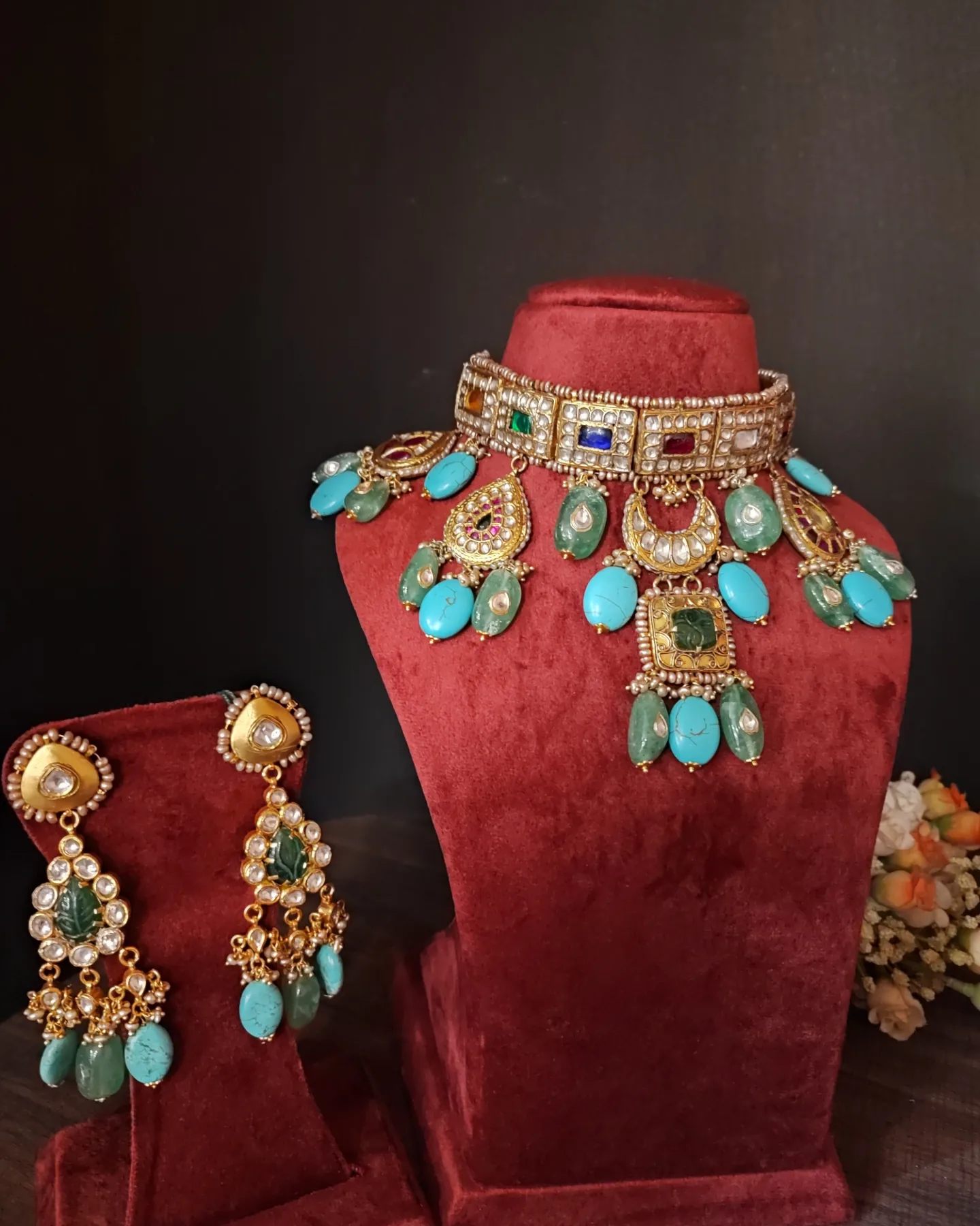 Gharana Navratan Kundan Necklace Set