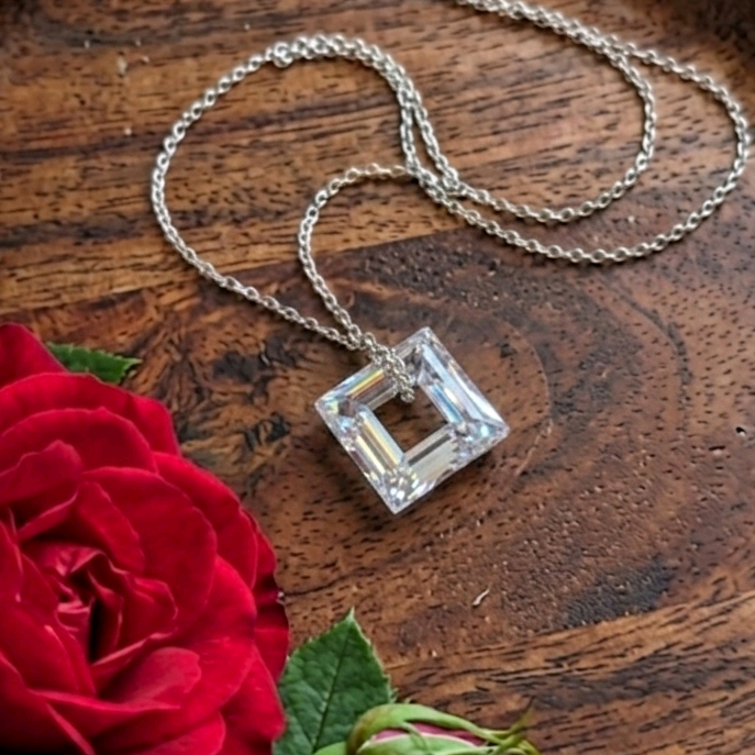 Square White Swarovski Crystal Pendant Chain