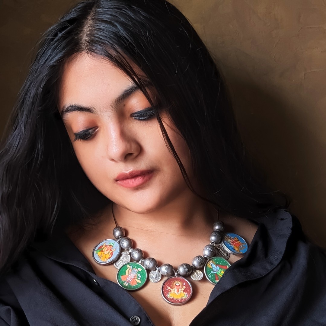Afsana Hand-painted Silver Necklace