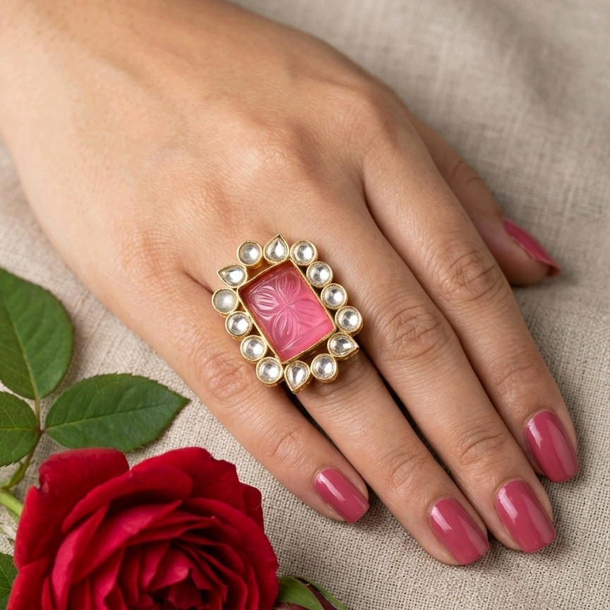 Pink Kundan Ring