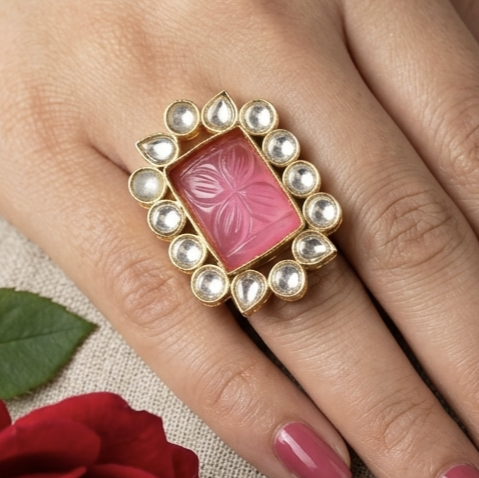 Pink Kundan Ring