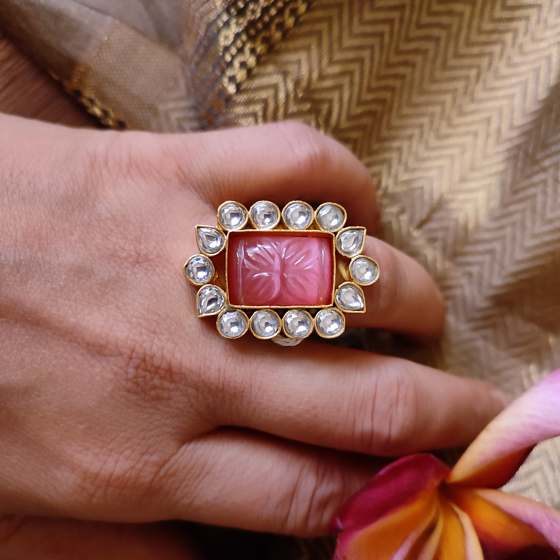 Pink Kundan Ring