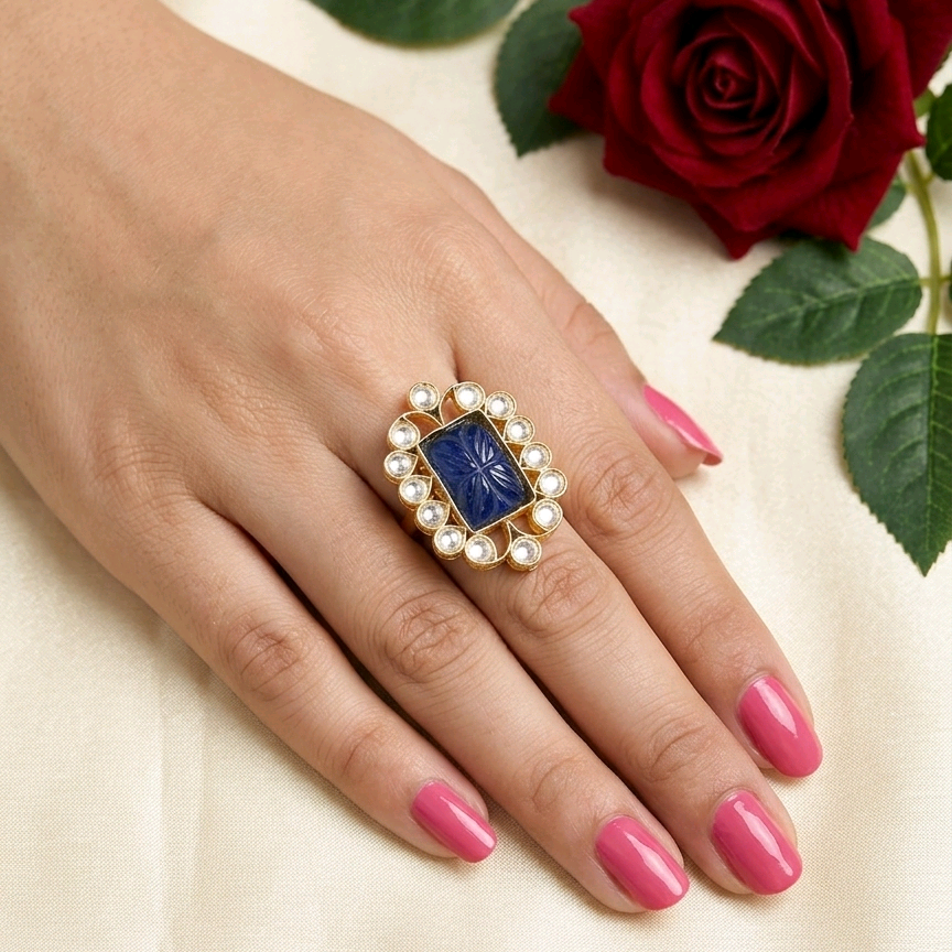 Gharana Blue Kundan Ring