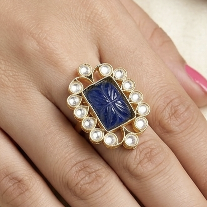 Gharana Blue Kundan Ring