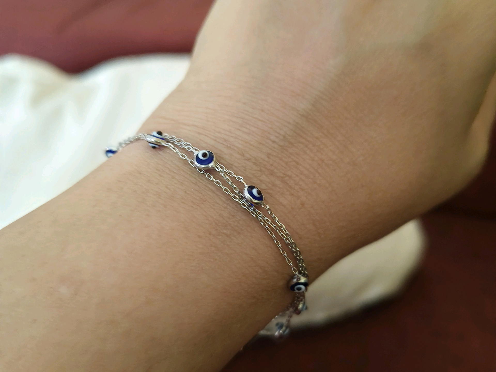 3 line evil eye bracelet in silver 