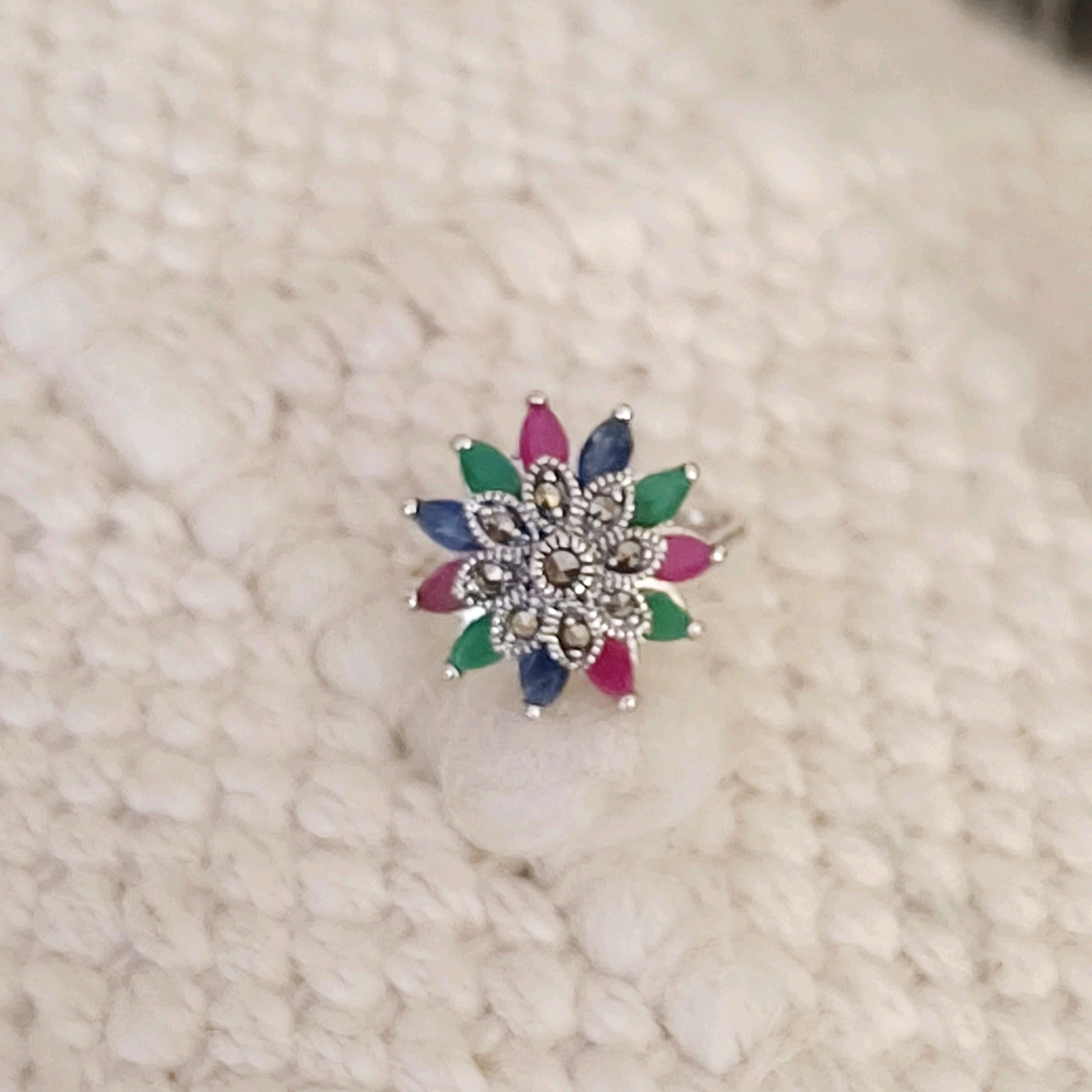 Multi Gemstone Silver Ring