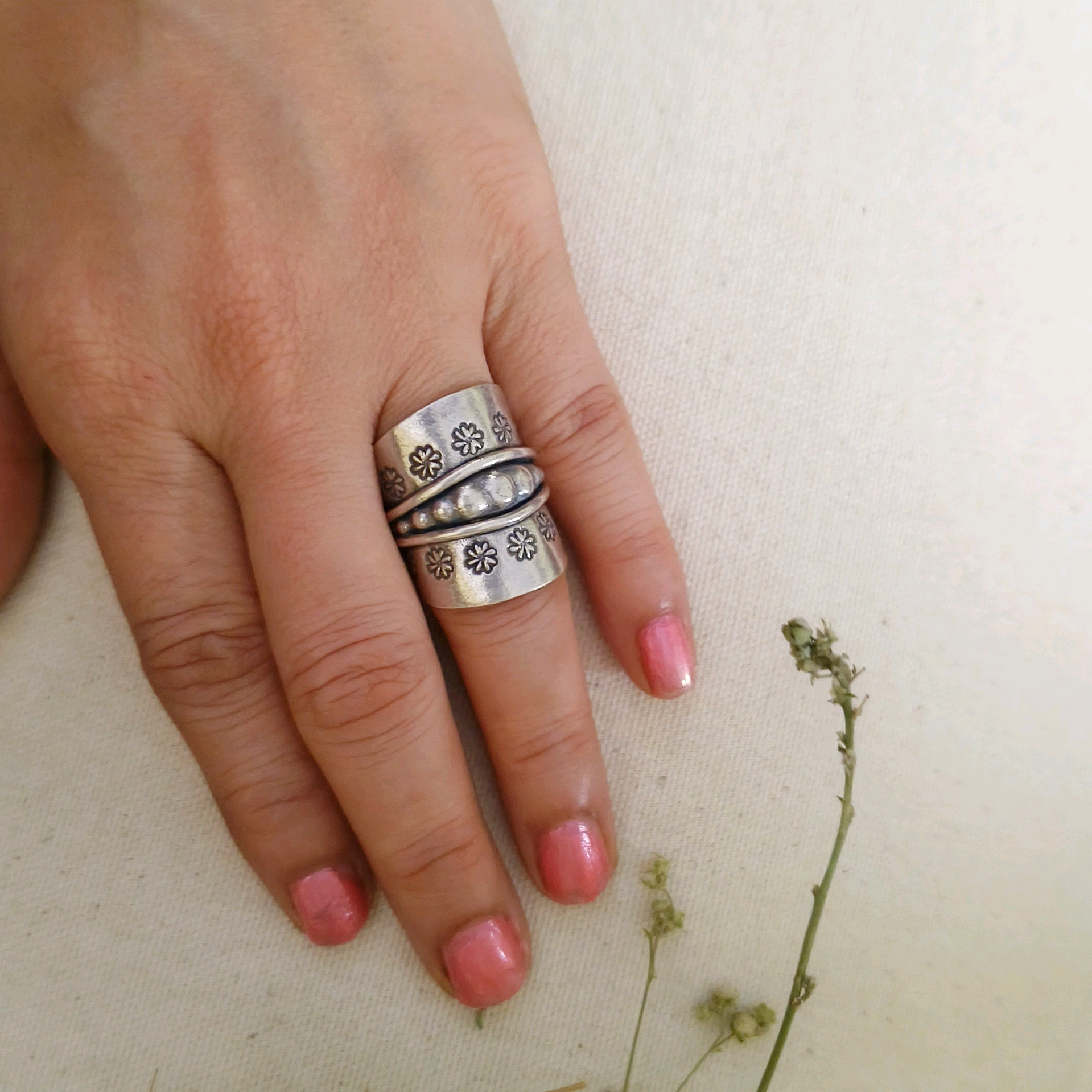 Tribal etching statement Silver Ring