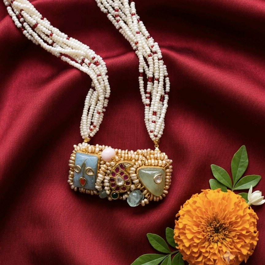 Gharana Fusion Pendant with Pearl Chain