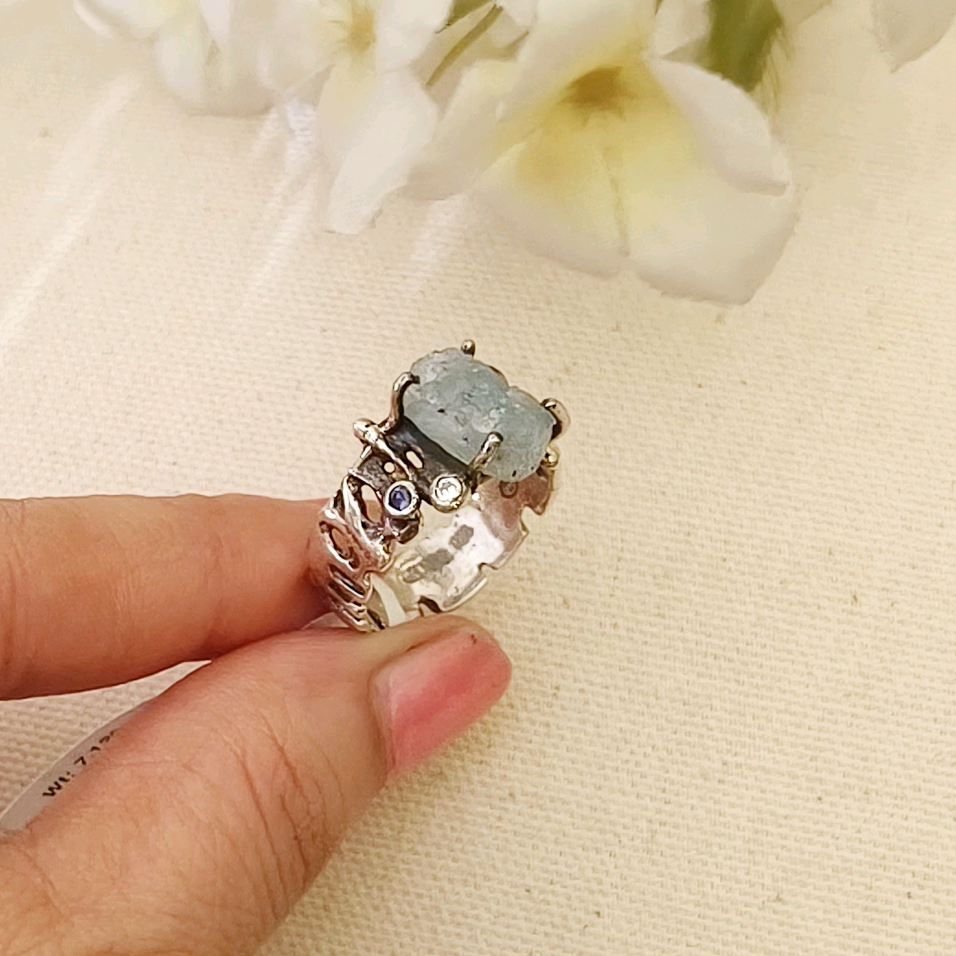 Eraa Aqua Chalcedony Designer Ring