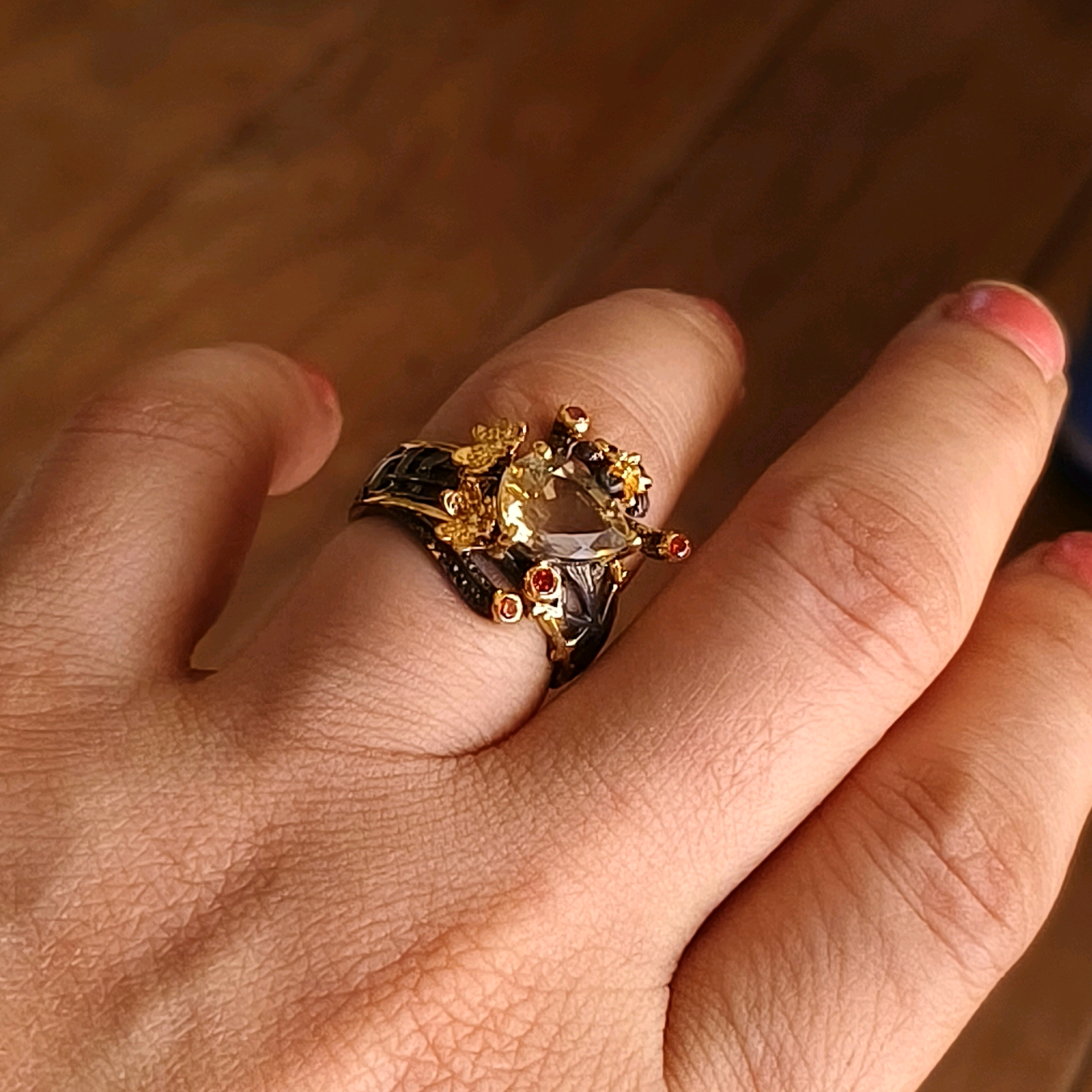 Eraa Citrine and CZ Ring 