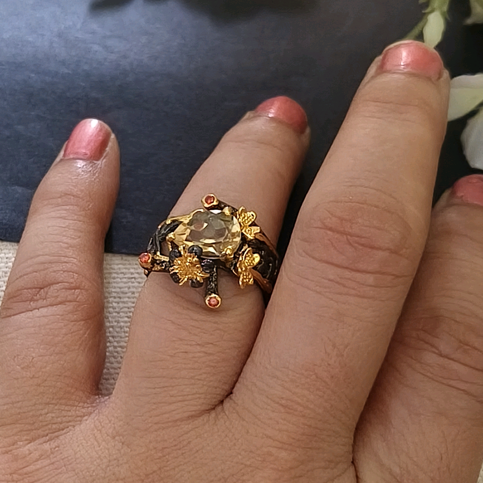 Eraa Citrine and CZ Ring 