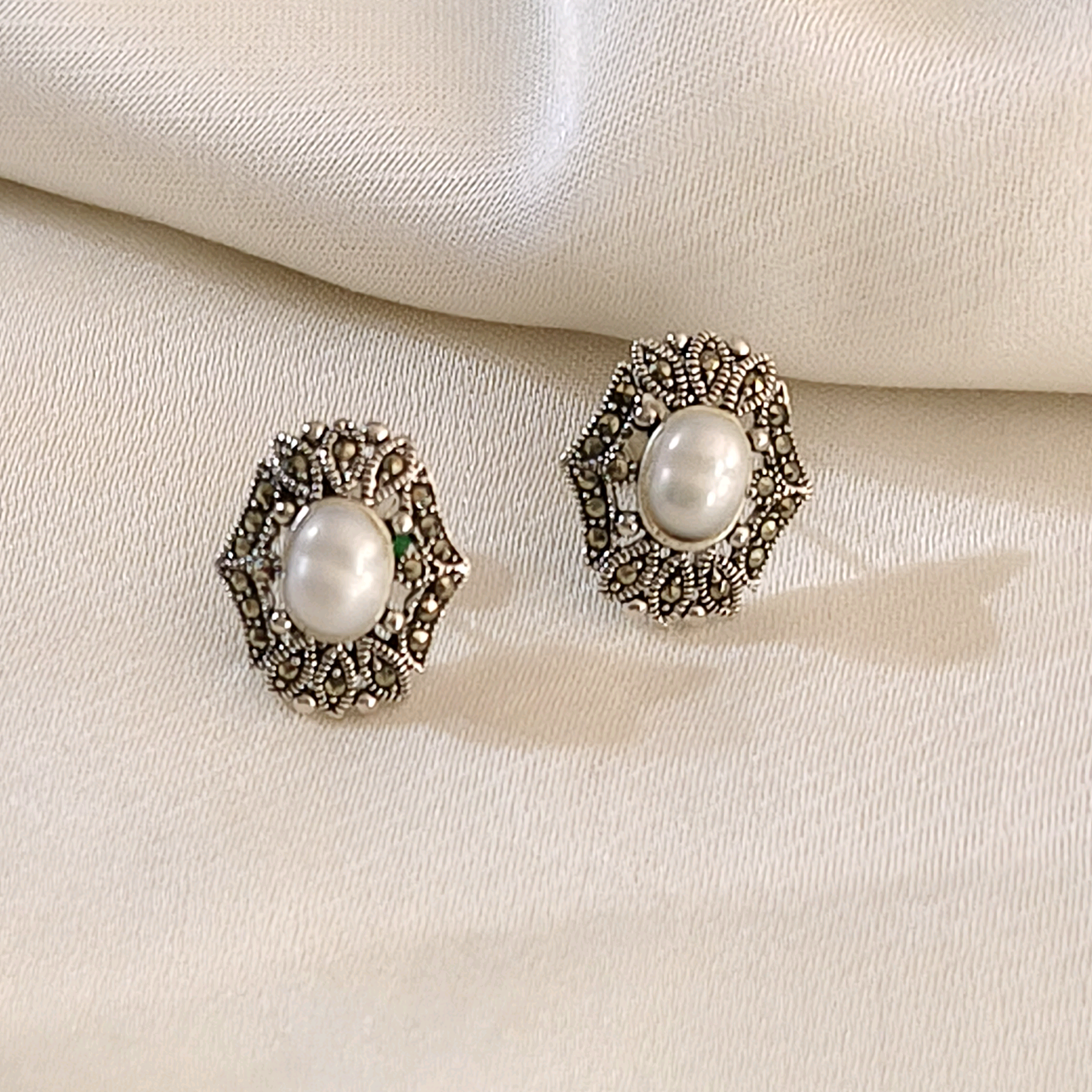 Gia Pearl Marcasite Studs