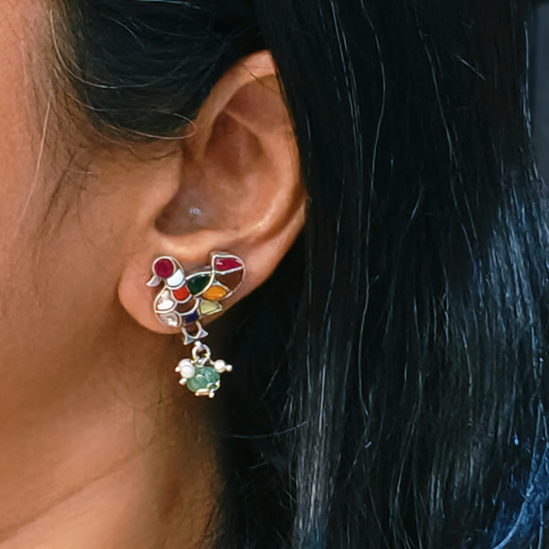 Marigold Festive Navratna Peacock Studs