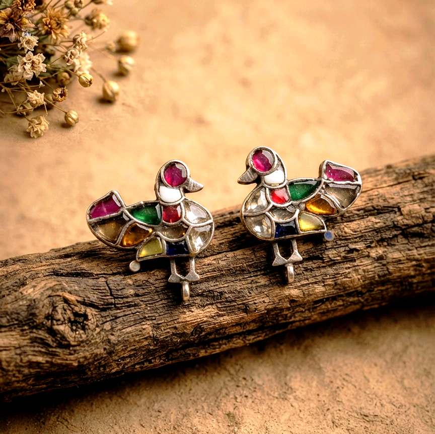 Marigold Festive Navratna Peacock Studs