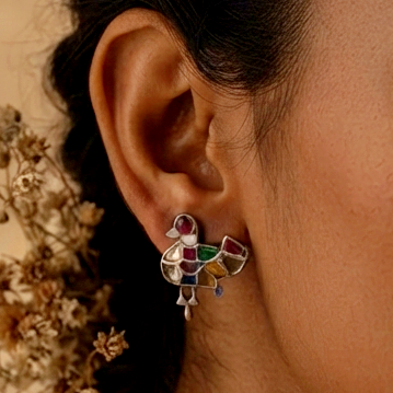 Marigold Festive Navratna Peacock Studs