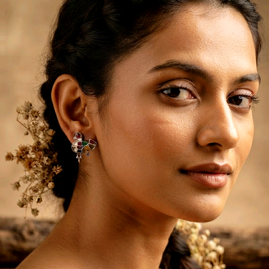 Marigold Festive Navratna Peacock Studs