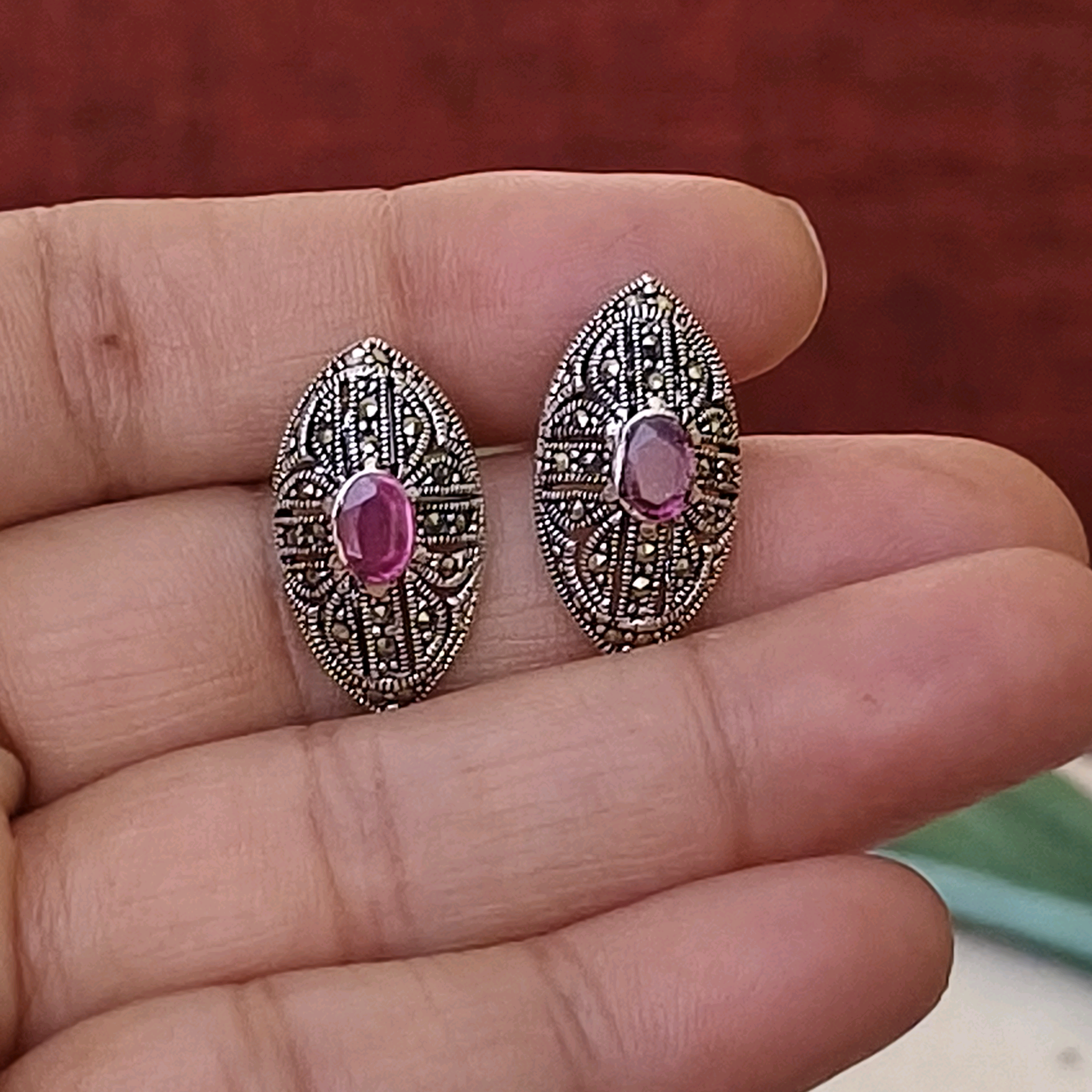 Gia Pink Onyx Marquise Studs