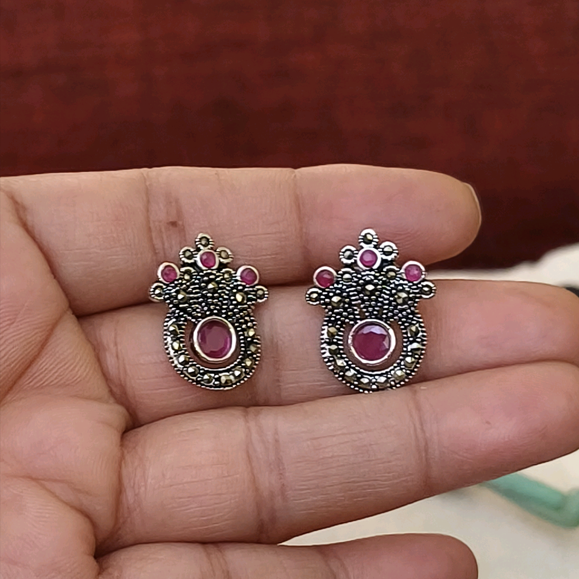 Gia Pink Crown Marcasite Studs