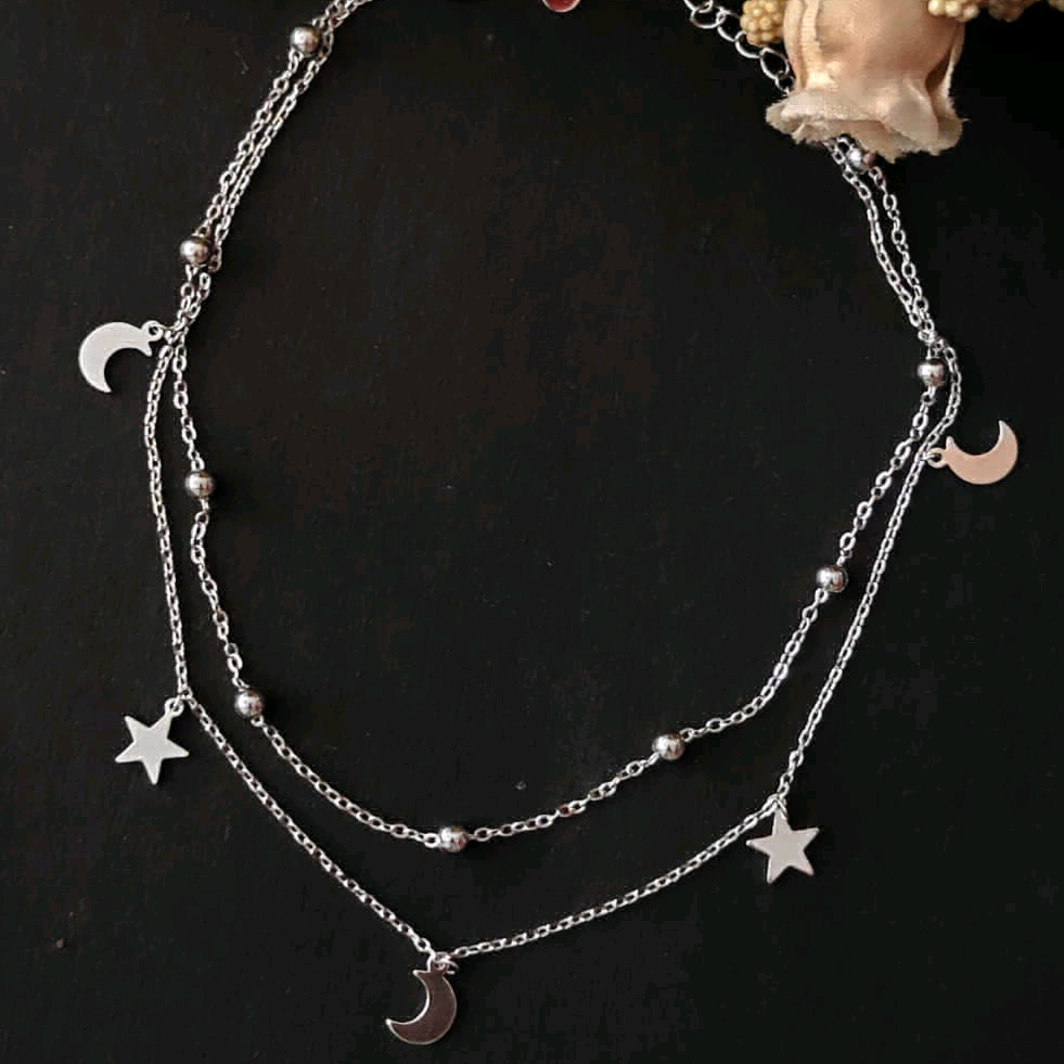 Chaand 2 layer Silver Anklet