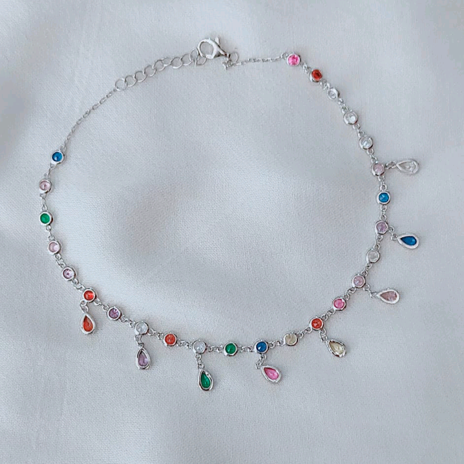 Raindrops Silver Anklet