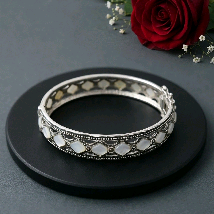 Gia MOP Marcasite Silver Kada