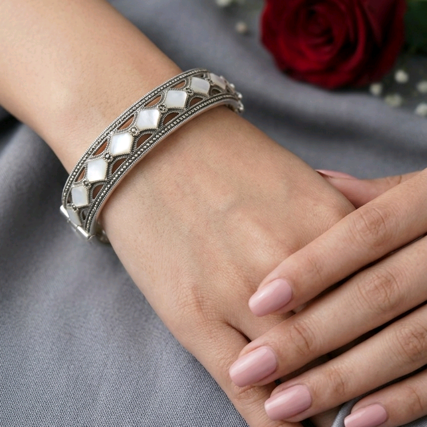 Gia MOP Marcasite Silver Kada