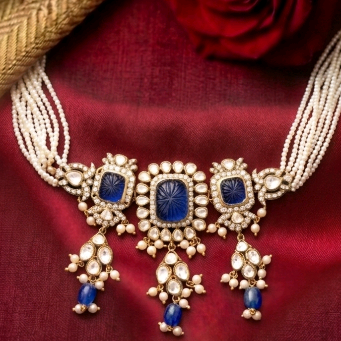 Nayaab Moissanite Choker With Blue Stones