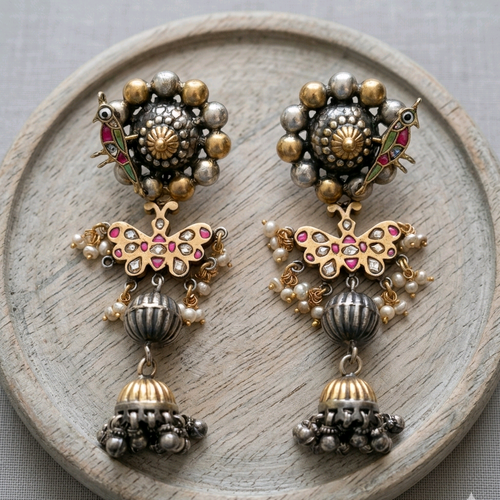 Gharana Titli Earrings in Dual Tone