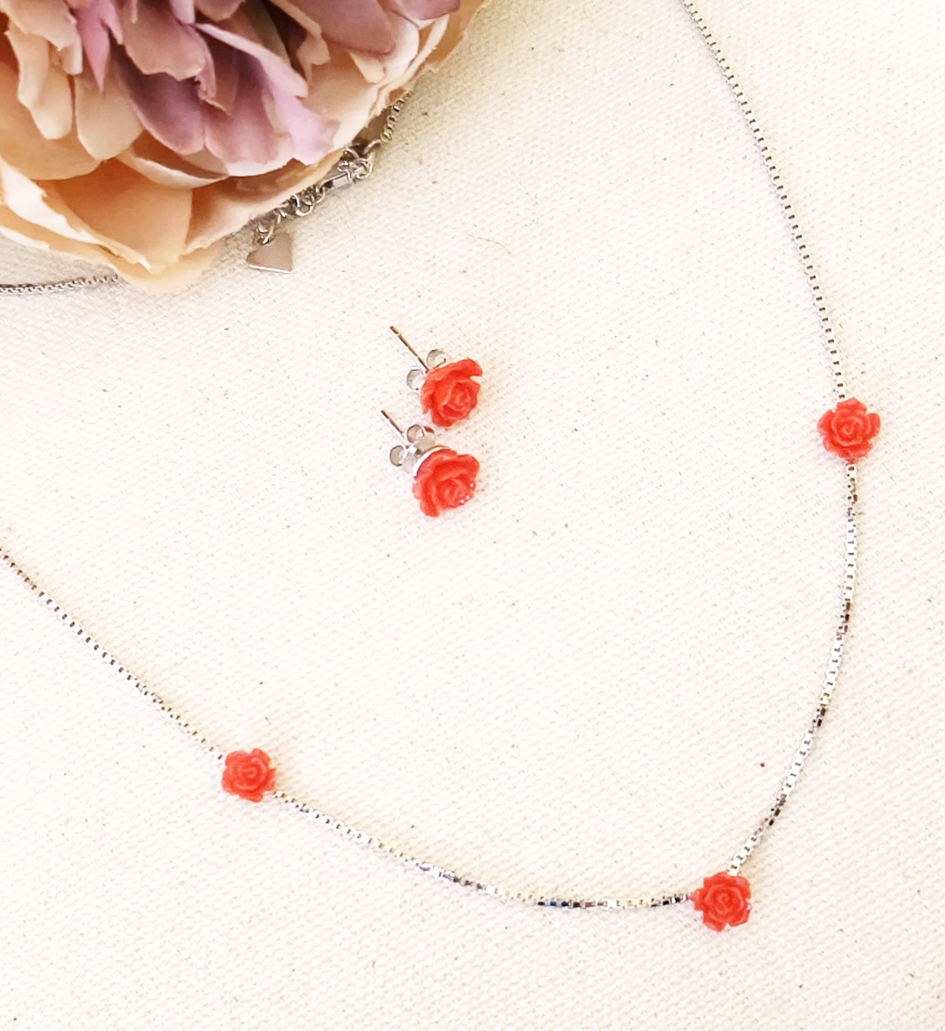 Red Rose Necklace Made With Pure 925 Silver 