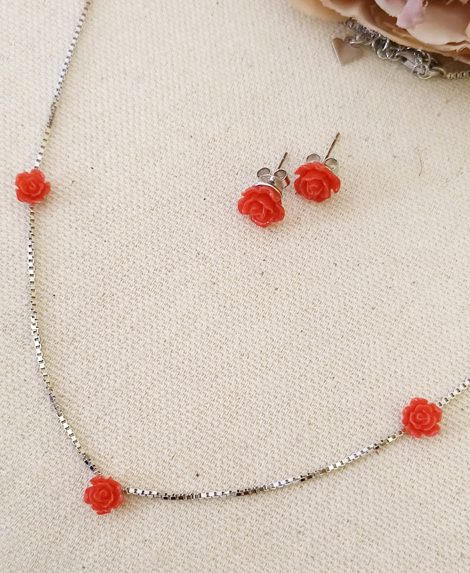 Red Rose Necklace Made With Pure 925 Silver 